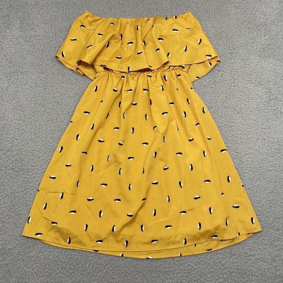 Everly Sleeveless Mini Dress Womens Small Yellow Penguin Print Flowy Tiered - Picture 14 of 15